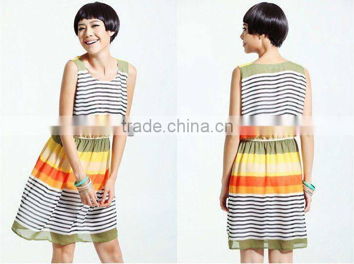 Newest Wholesale Sleeveless Elegant Stripe Dress