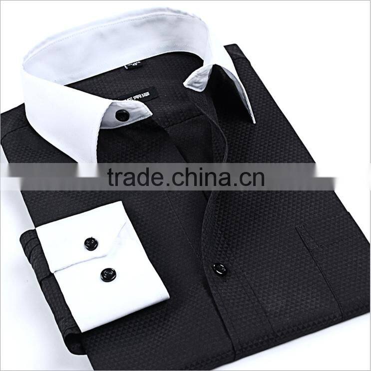 European & American fashionable style white collar & cuff men's dress fitness shirt with long sleeve
