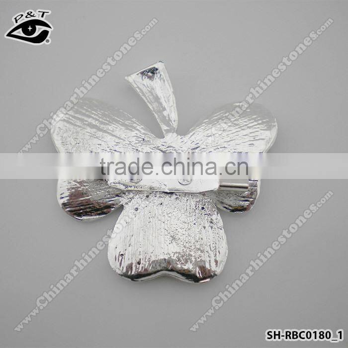 Black Diamond Clover Shape Rhinestone Brooches Leaf Brooch Pins for dress