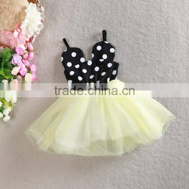 2015 new arrival black polka dots birthday baby girls party wear dress M5041516