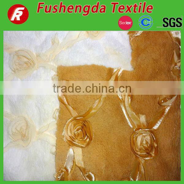 100%polyester ribbon rose embroidery plush fabric