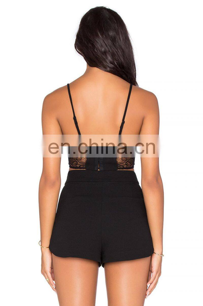 Adjustable Shoulder Straps Black Lace Crop Tops for Sexy Women