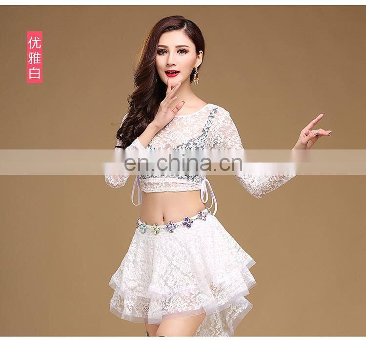 T-5146 France best sales newest Sexy lace hot drill belly dance top and skirt set