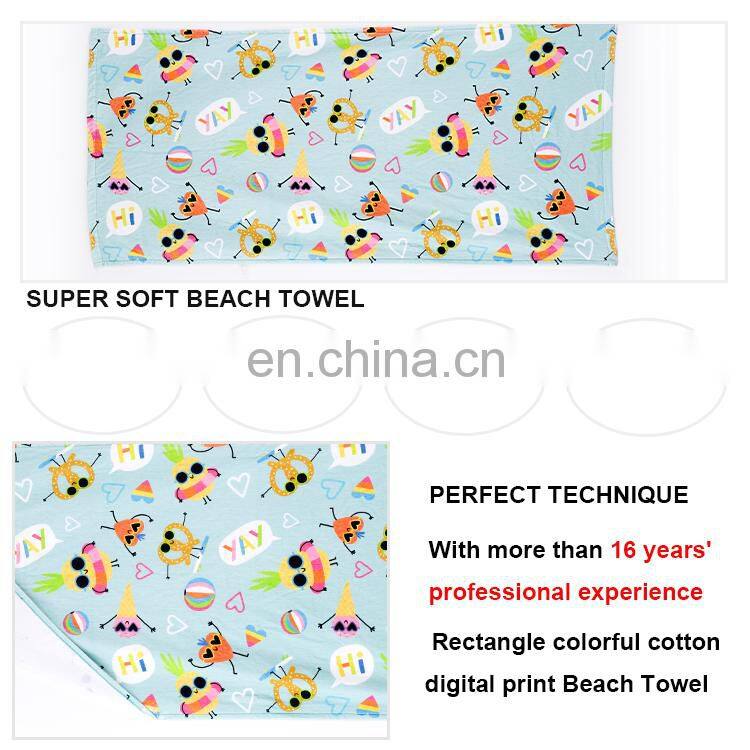 Wholesale 100% cotton rectangle colorful digital print super soft towels custom beach towel with image pattern