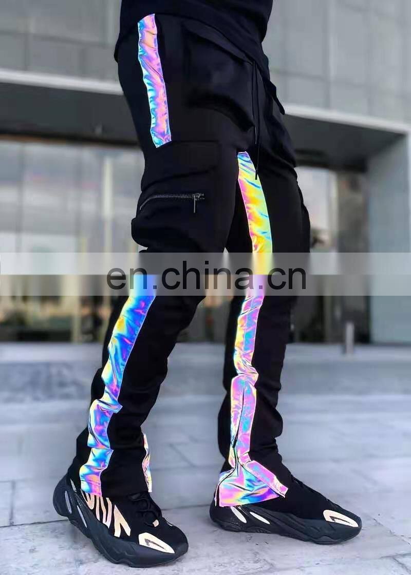 New foreign trade night running reflective strip men's casual pants men's trendy brand hip-hop reflective feet men's pants