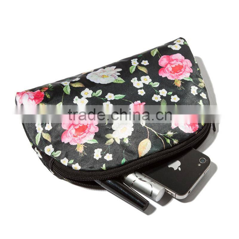 Custom shell shape canvas cosmetic bag European socialite printing flowers free makeup samples