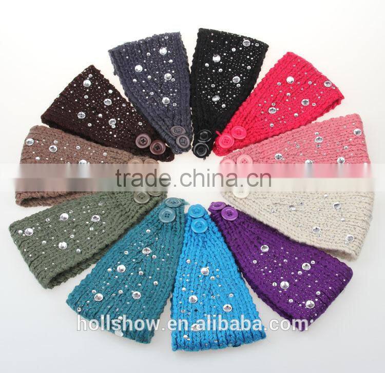 Wholesale Rhinestone Girl Hairband Headwrap Wool Knit Crochet Fashion Women Headband