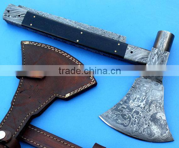 Custom Handmade Damascus Axe fulfilling several functions- Axe Knife Saw Hammer / Camping / Hunting