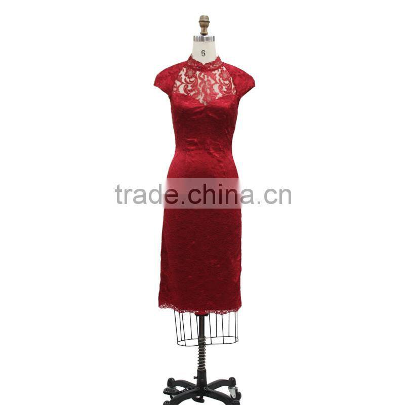 Hollow Out Bust Elegant Modest Style Short Red Dress/ Evening Dresses