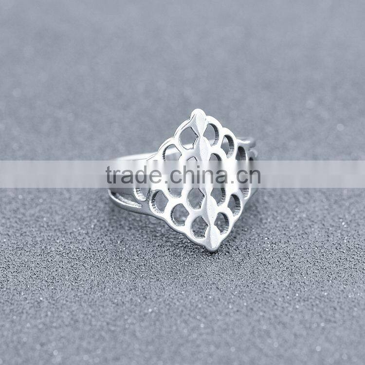 Vintage Puzzle Hollow Silver Sp Surgical Stainless Steel Wide Band Ring