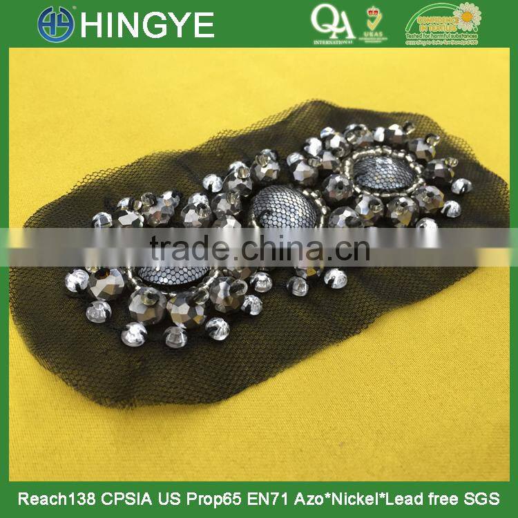 New arrival handmade crystal beaded applique work design for shoulder decoration