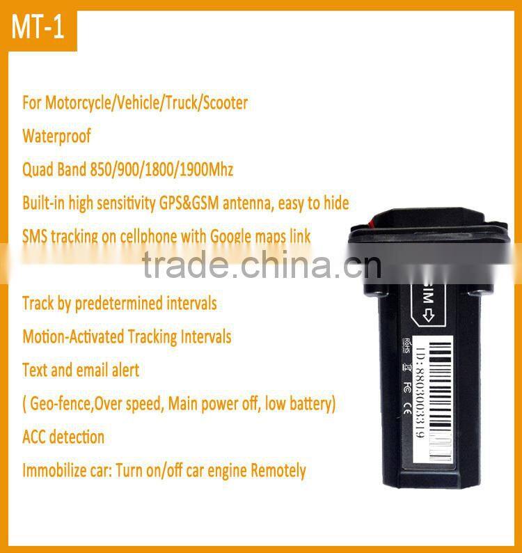 gps motorcycle tracker with geo fence, fuel cut and built in antenna and support online gprs web based monitoring software