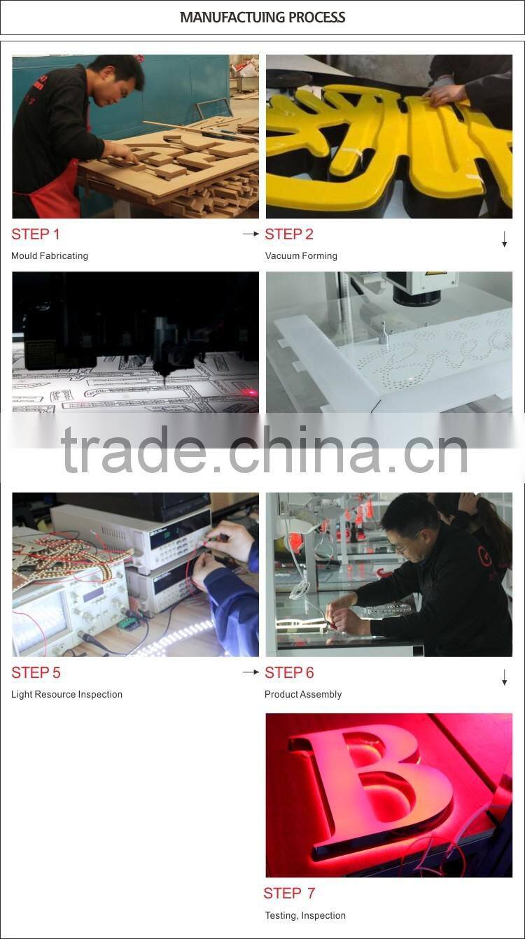 blue led lightign 3d plastic acrylic blister letter sign