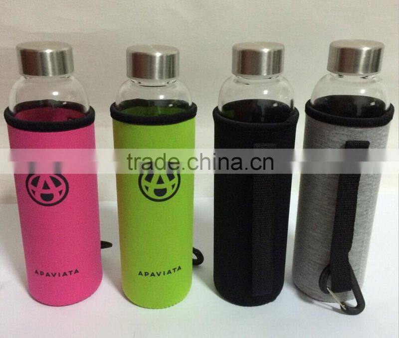 High Borosilicate Glass Water Bottle with customized Unique neoprene Sleeve
