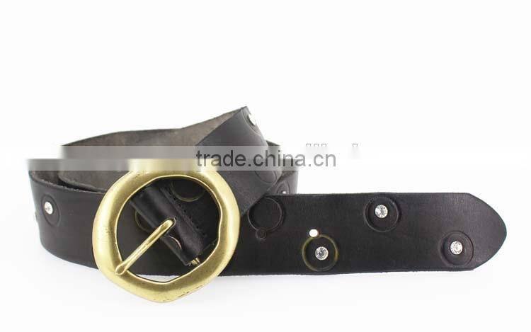 New designer genuine raw leather belt with shiny Rhinestone for jeans