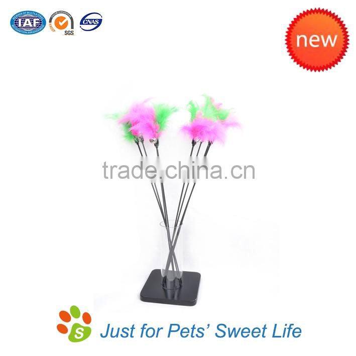 Hot sale funny colorful cats toy pet toys cat teaser with feather