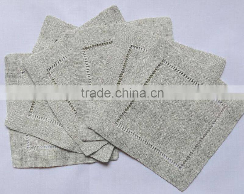 Hemstitch linen cocktail napkins natural