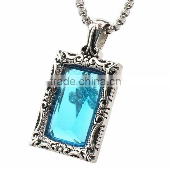 Yiwu man titanium stainless steel cross blue gemstone pendant