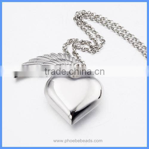 Trendy Jewelry Angel Wing Heart White K Plated Metal Cage Chime Box Sound Ball Pendant Pregnancy Necklaces For Women BAC-M046
