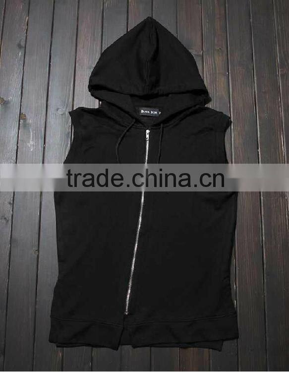 wholesale 100% cotton plain white sleeveless fleece hoodie