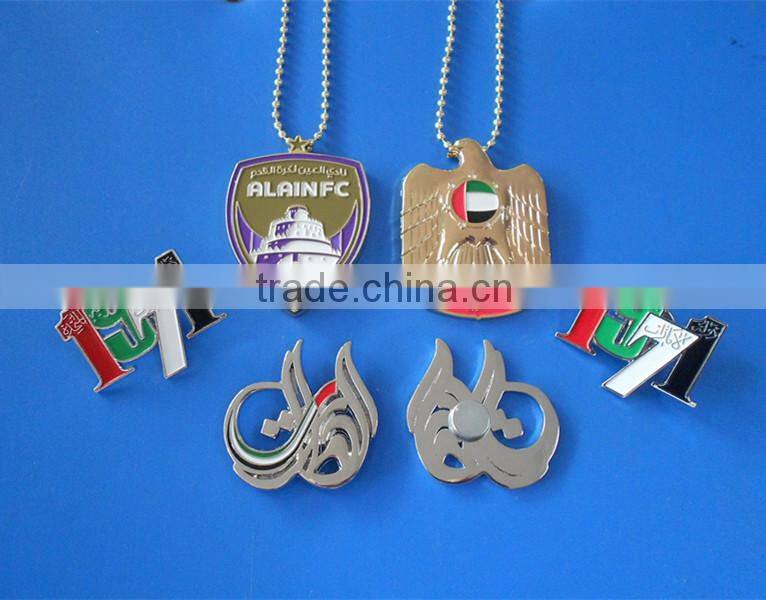 New products uae national day gift items number shape metal logo badge/emblem
