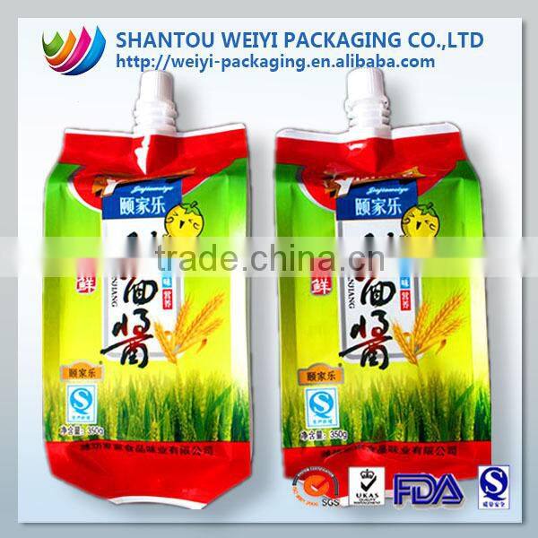 Popular resealable stand up pouch with spout sweet bean sauce filling