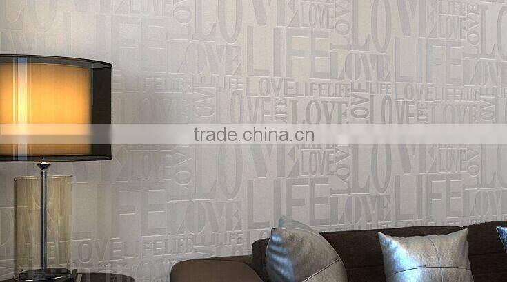 Brown / Gray / Pink / Beige / White Flock Words Textured Letters wallpaper Embossed wall paper wall covering WP059