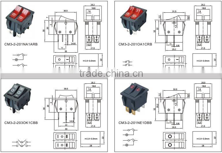 Double rocker switch with lamps ON OFF white switch t85 t55