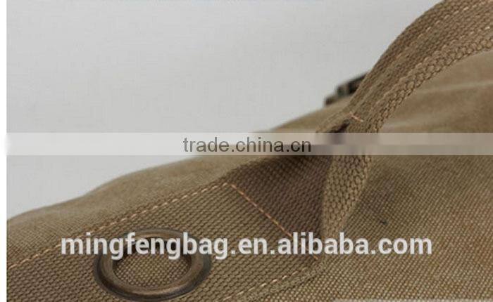 Men Vintage Canvas Leather Hiking Travel Cylinder Messenger Tote Bag Backpack