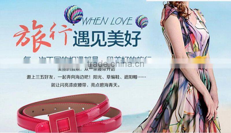 korea style simle fashion ladies and women small diamond buckle light color patent leather narrow waist belt for dress and