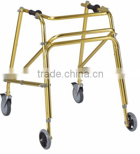 Foldable aluminum alloy push-button rolling walker