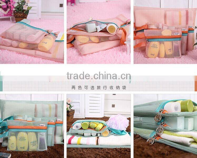 4 Pcs Handle Foldable Nylon Mesh Travel Luggage Wash Bag Clothes Storage Pouch