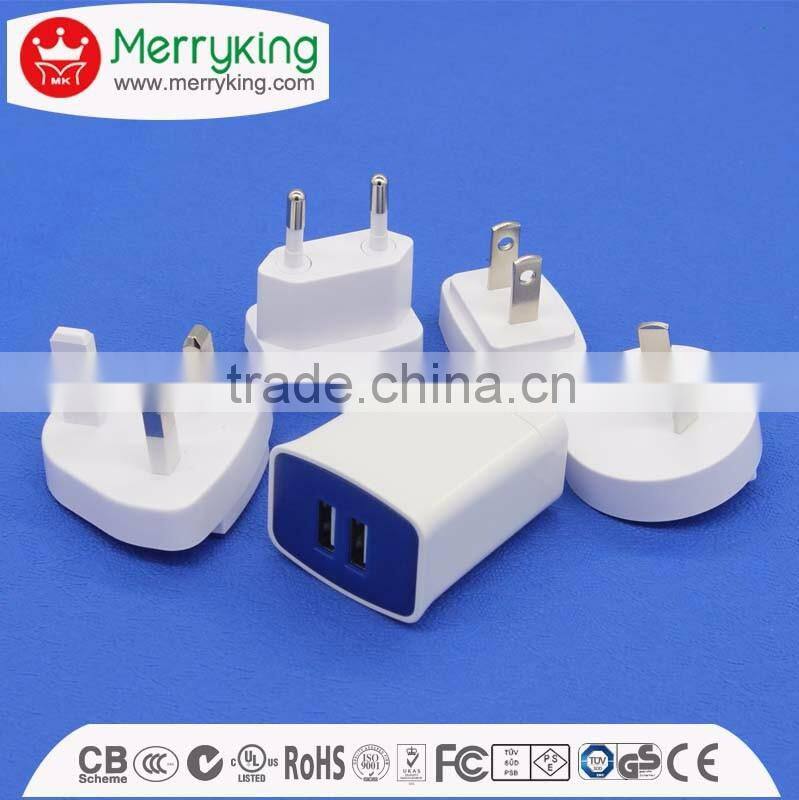 multi plugs uk us eu ul ce rohs gs bs 5VDC 2a 1a usb wall charger with low price
