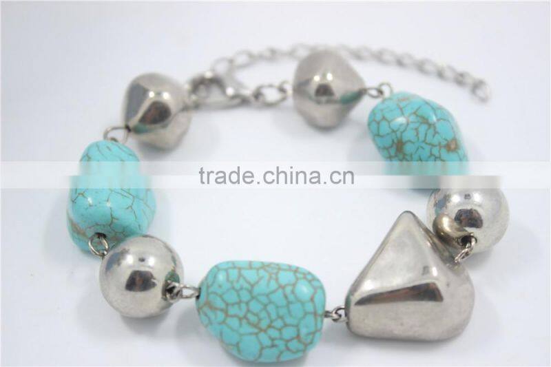 Chunky Natural Turquoise Stone Beads Bracelet Smooth Funk CCB Beaded Bracelet For 2016 Fashion Jewelry