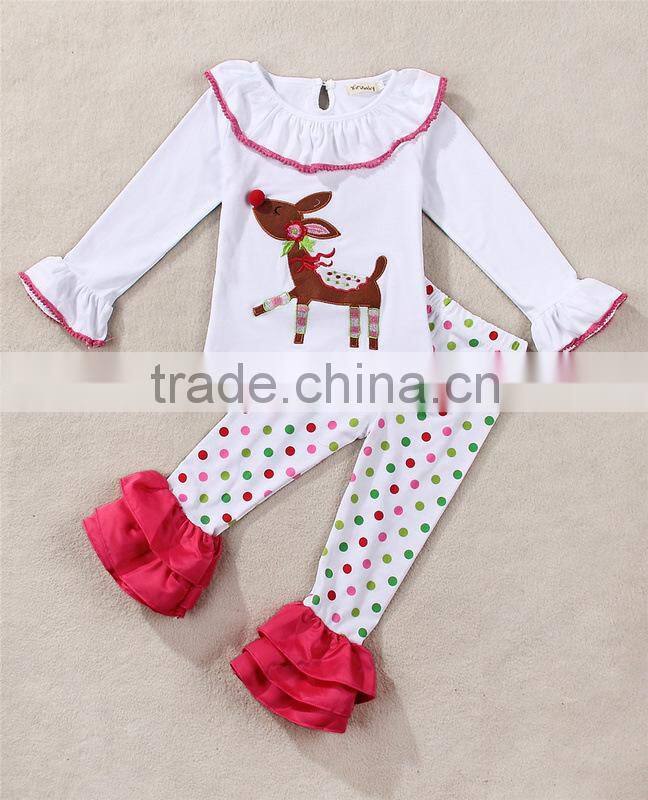 Christmas Reindeer cute ruffle toddler girls boutique clothing sets