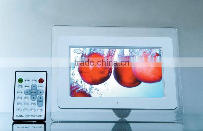 frame glass with 7inch digital picture frame with shine piano ABS frame