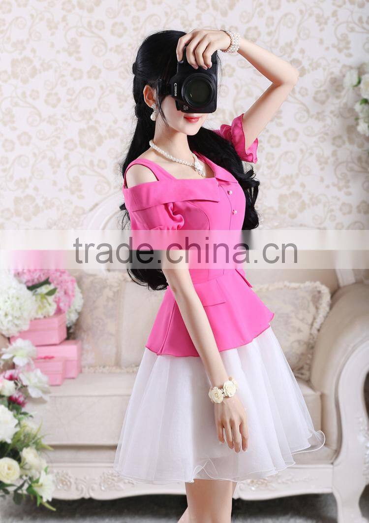 Mei red strapless organza chiffon dress