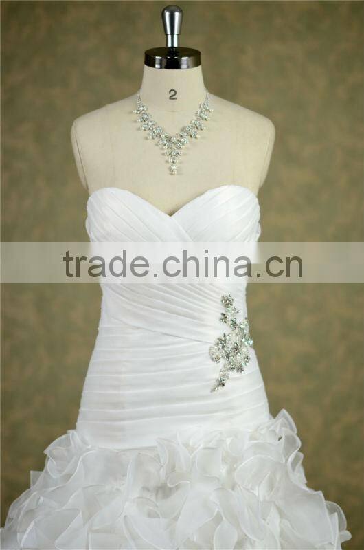 ivory mermaid wedding dress organza ruffle bridal gowns wedding dress 2014