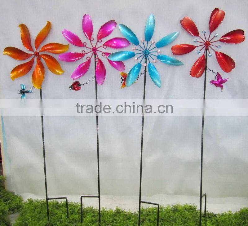 wholesale flower shape metal garden windmill for garden decoration