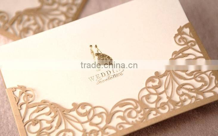 white round craved pearly-lustre golden plating Wedding Invitation Card and envelope
