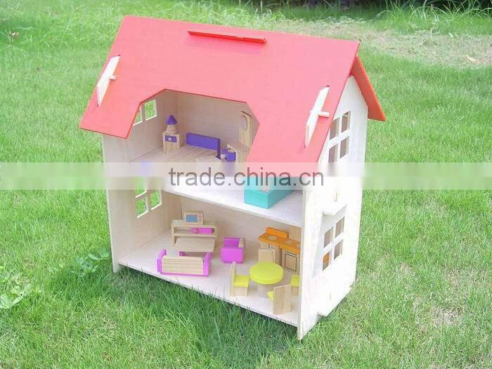 EN71 Wooden Doll House with Furnitures