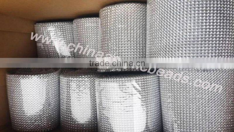 rhinestone silver diamond mesh sheet ribbon with 24 rows crystal bling