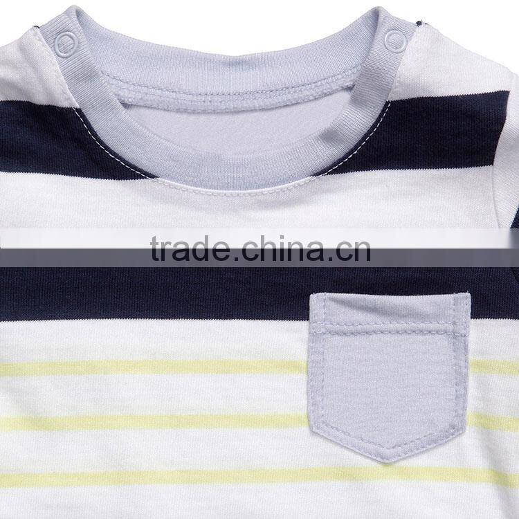 wholesale organic cotton baby clothing, baby boy stripe t shirt with pocket