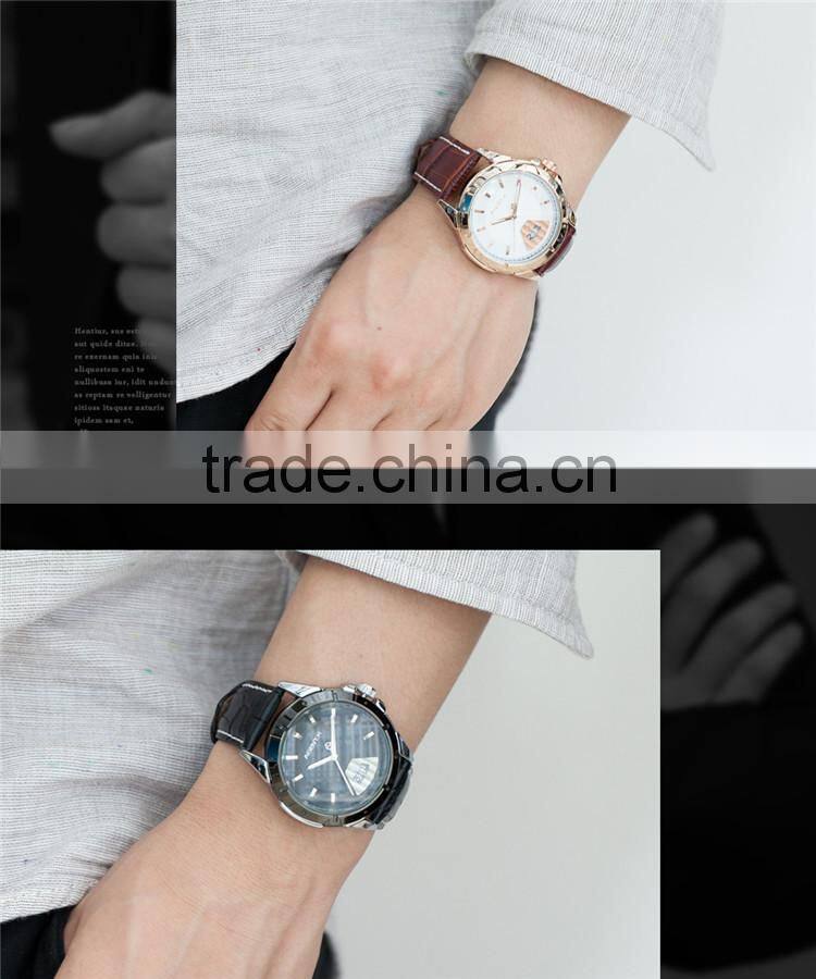 Date Rose Gold Case Analog Leather Strap Male Quartz Clock Men Business Watch