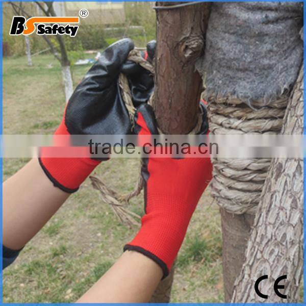 Bssafety china factory price cheap nylon grey nitrile coated glove
