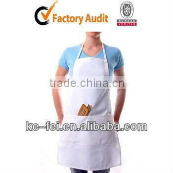 white cotton kitchen apron with two pockets