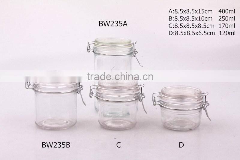 glass jar with wooden clip top