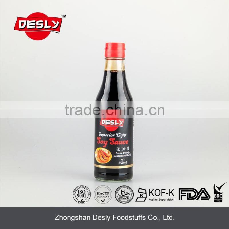 Hot sale top quality light soy sauce 250ml Desly brand