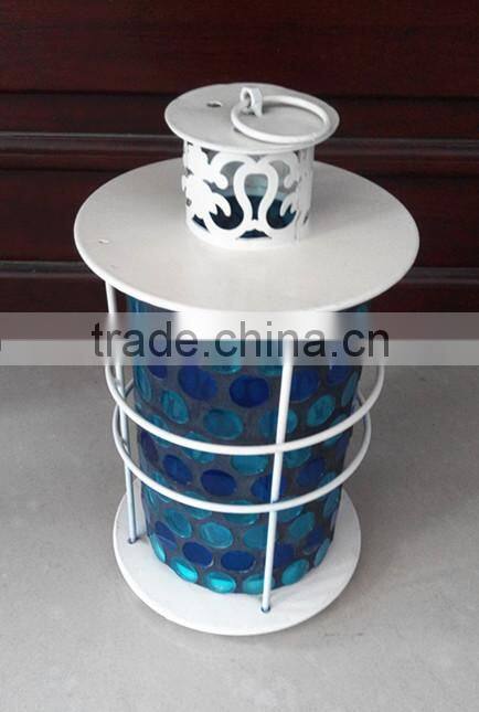 White Glass mosaic lantern ,Hanging Candle lantern,ZIbo,Shandong