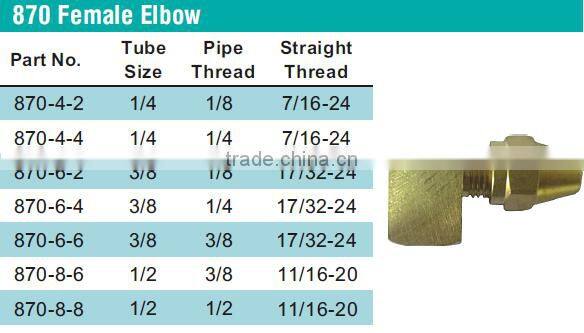 870 Female Elbow,Air Brake Fittings for Copper Tube, Brass valve